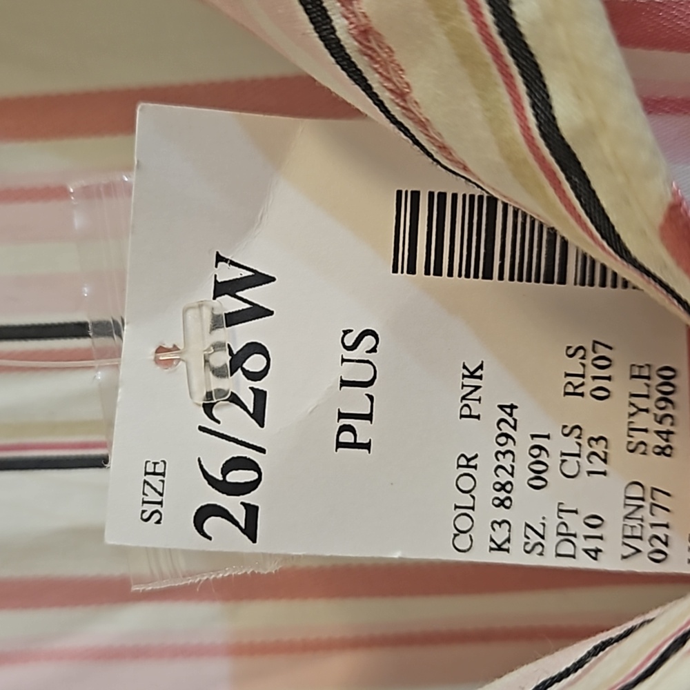 NWT 4X 26W 28W Pink/White Striped Button Down SUMMER โ๏ธ STRETCH N-1307 - Picture 2 of 9